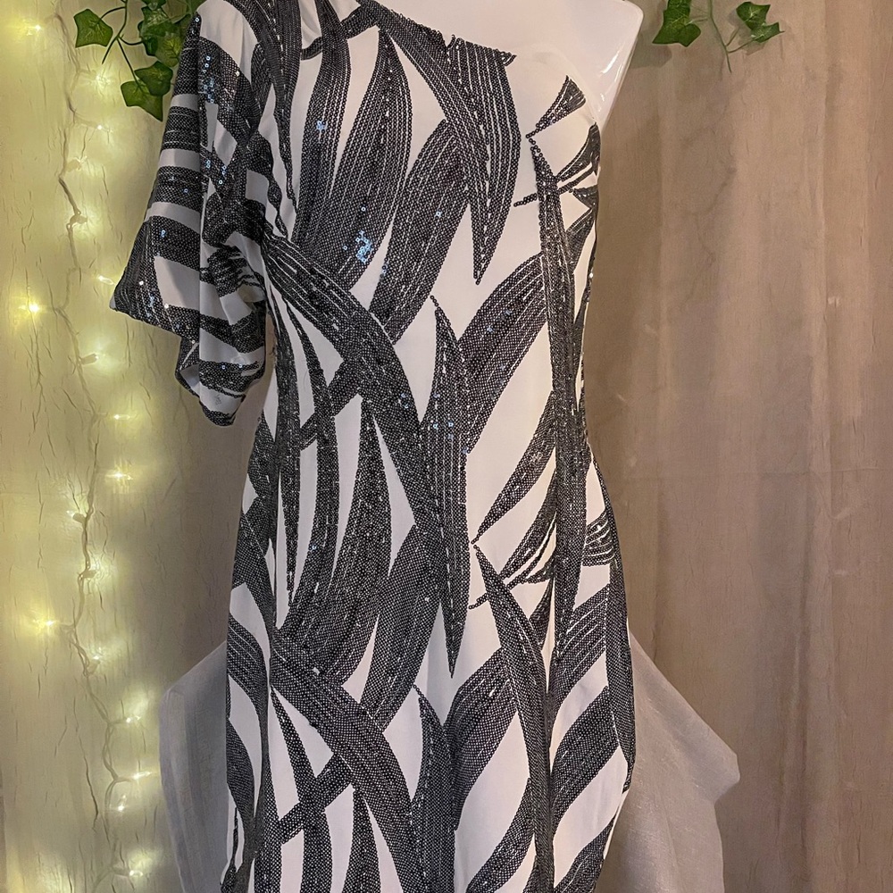 Elegant Black and White Women's Midi Dress